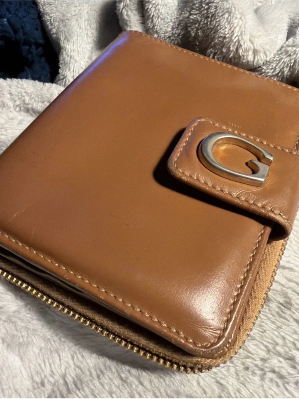 Gucci Cognac Leather Card Case with Gold Foil Logo Vtg